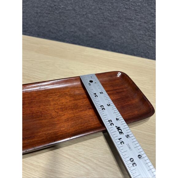 Vintage Rectangular Wooden Trinket Serving Tray Likely Made of Teak Wood - Picture 7 of 7